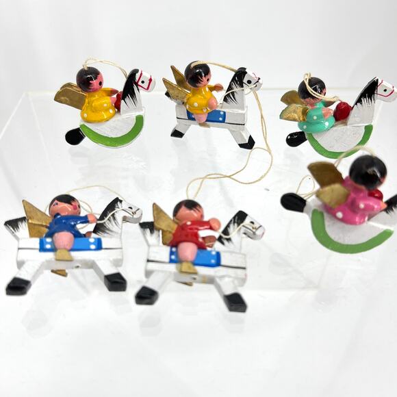 Vintage Miniature Wooden Hand Painted Angel Ornaments Lot of 6 - Picture 3 of 5